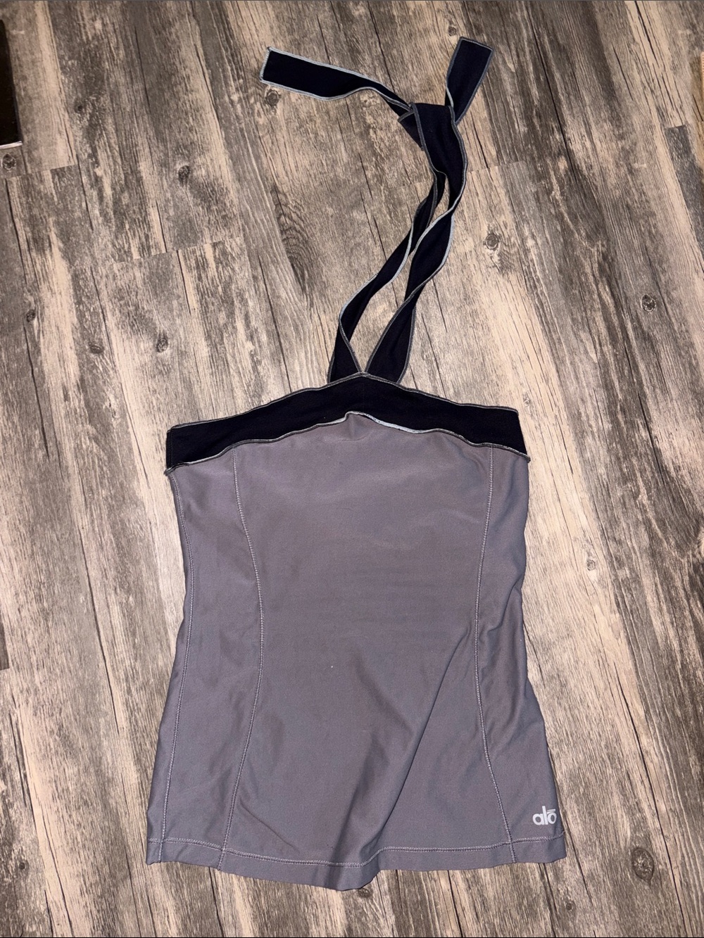 ALO Yoga Gray Halter Tank with Black Trim built in bra - small